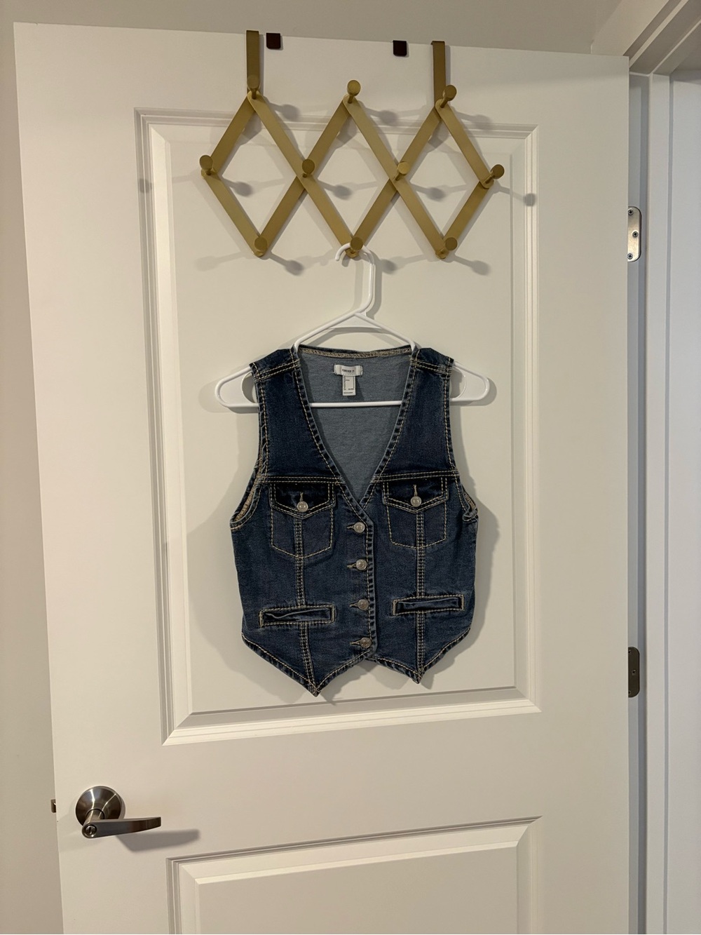 Forever 21 Dark Blue Denim Vest with Button Front